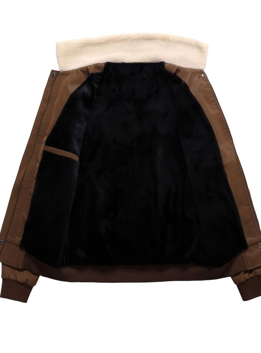 Faux Leather Bomber Jacket with Sherpa Collar for Men