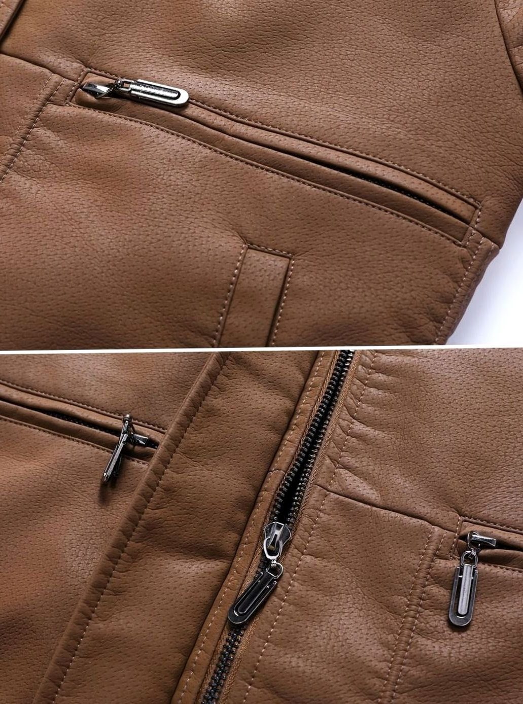 Faux Leather Bomber Jacket with Sherpa Collar for Men
