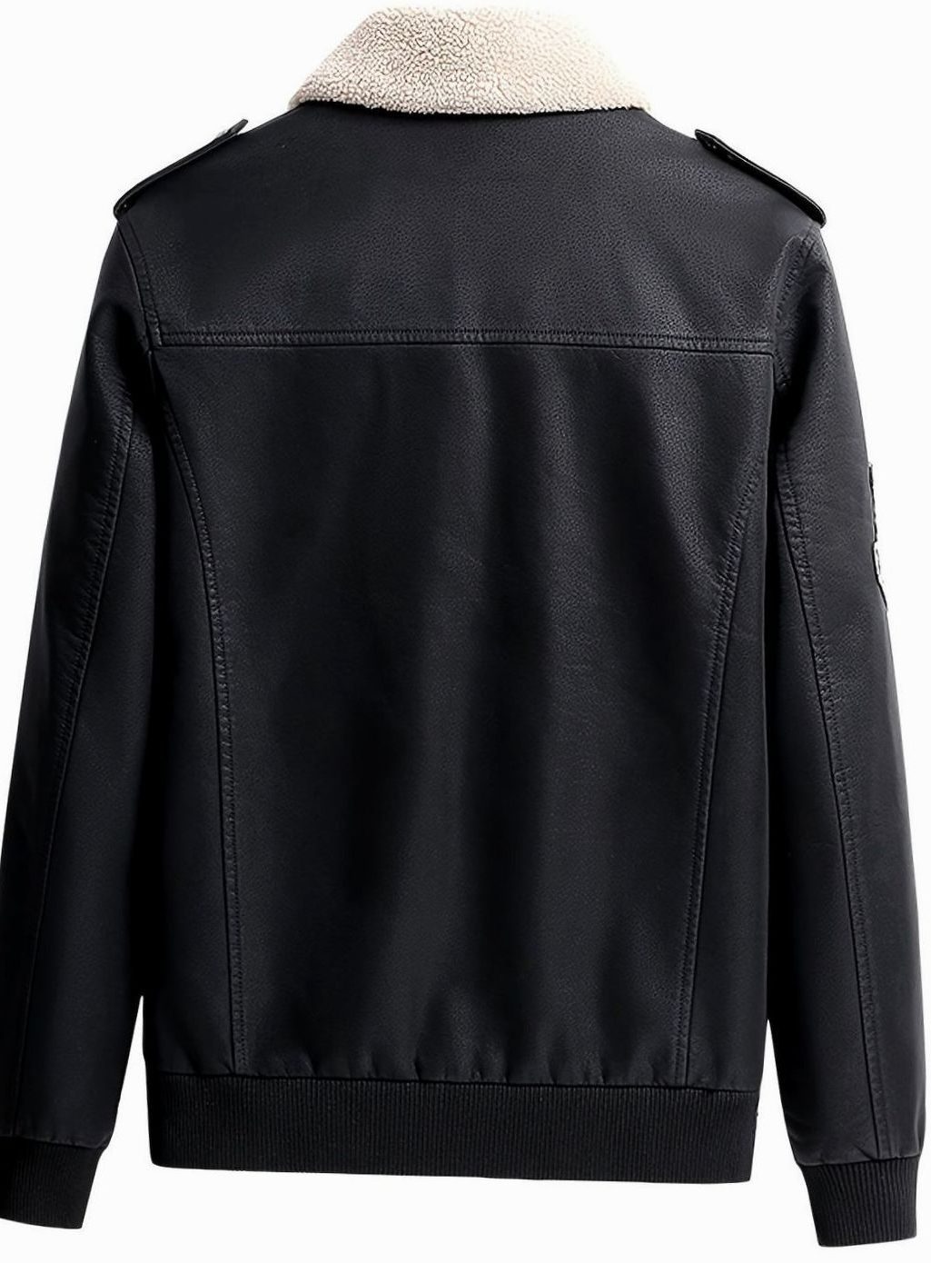 Faux Leather Bomber Jacket with Sherpa Collar for Men