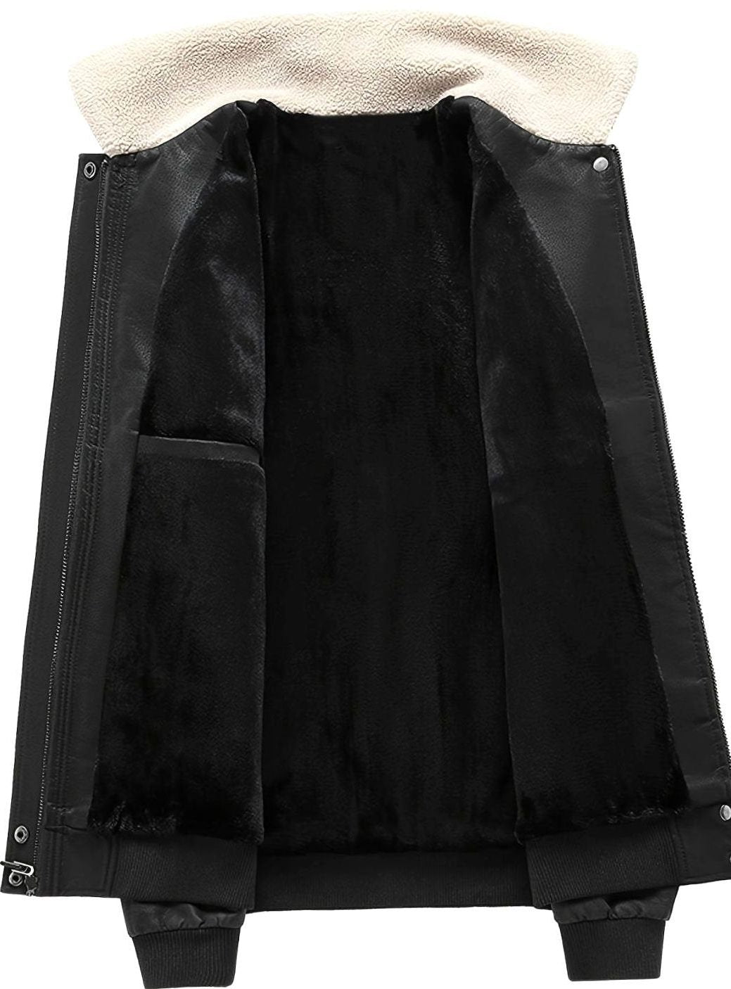 Faux Leather Bomber Jacket with Sherpa Collar for Men