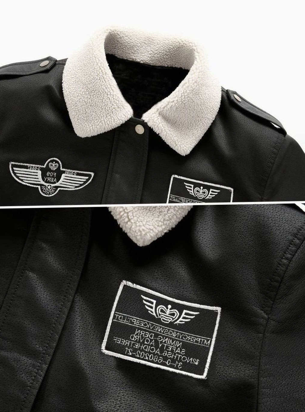 Faux Leather Bomber Jacket with Sherpa Collar for Men