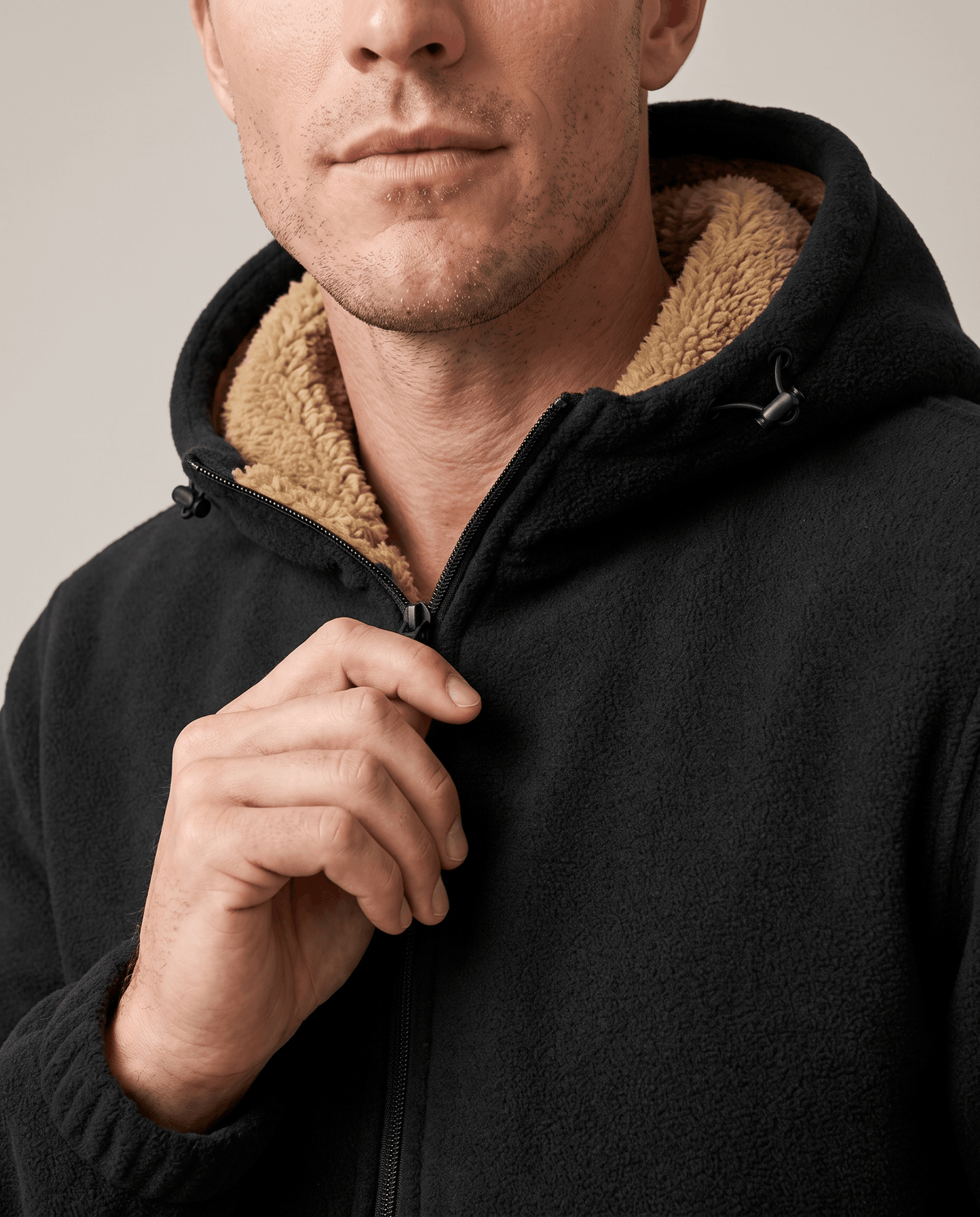 Sherpa-Lined Fleece Zip-Up Hoodie – Slash Pockets, Ribbed Cuffs & Relaxed Fit | Woodland