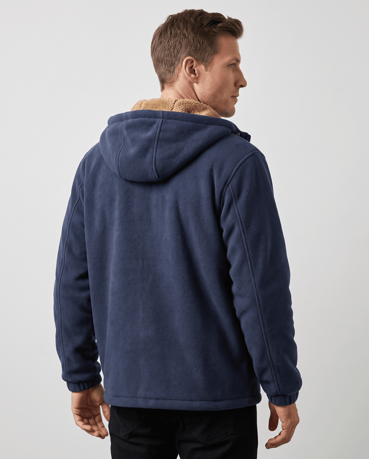 Sherpa-Lined Fleece Zip-Up Hoodie – Slash Pockets, Ribbed Cuffs & Relaxed Fit | Woodland