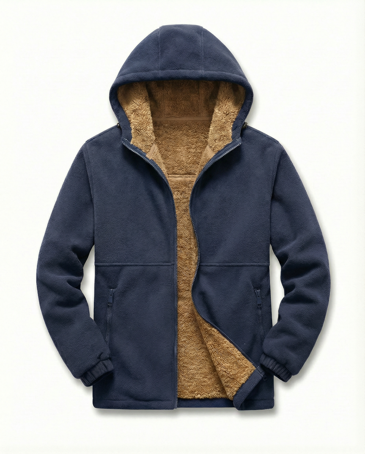Sherpa-Lined Fleece Zip-Up Hoodie – Slash Pockets, Ribbed Cuffs & Relaxed Fit | Woodland