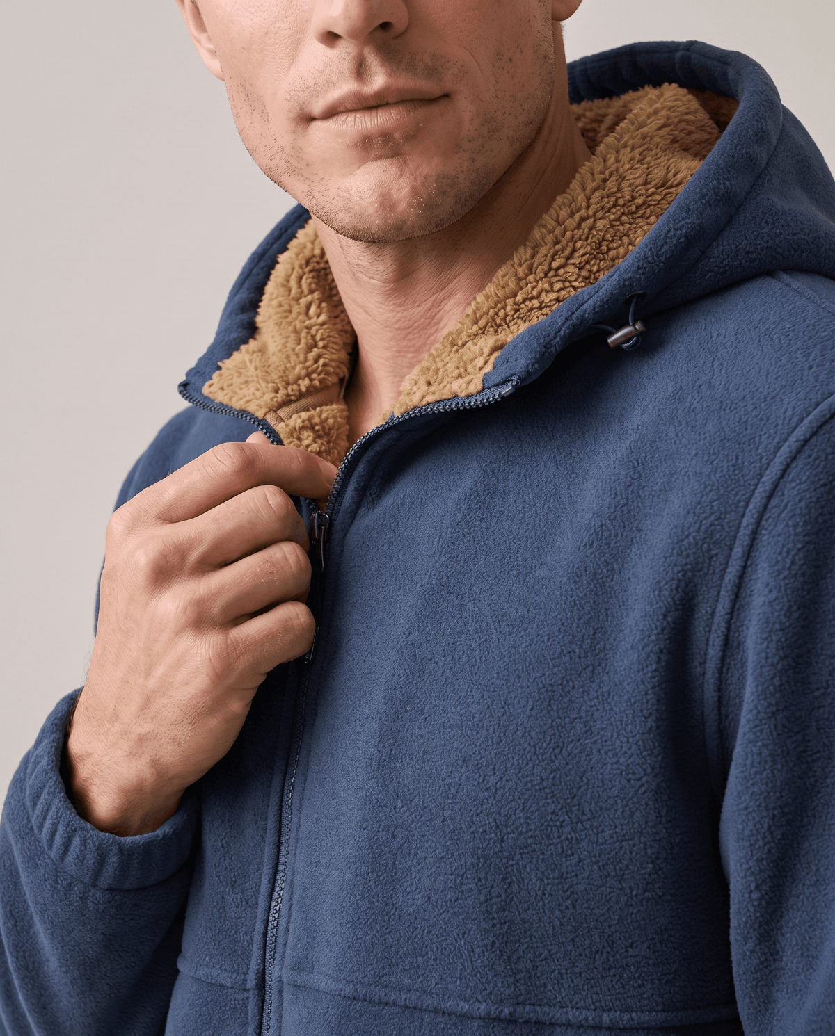 Sherpa-Lined Fleece Zip-Up Hoodie – Slash Pockets, Ribbed Cuffs & Relaxed Fit | Woodland