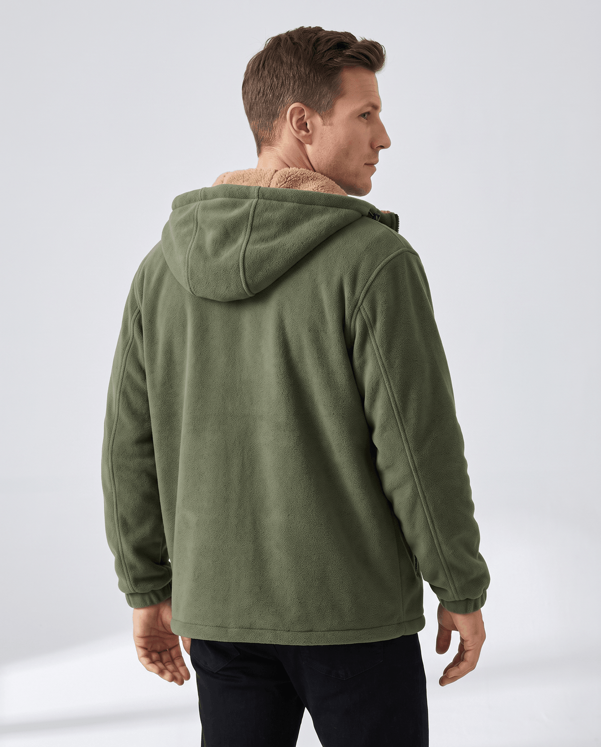 Sherpa-Lined Fleece Zip-Up Hoodie – Slash Pockets, Ribbed Cuffs & Relaxed Fit | Woodland