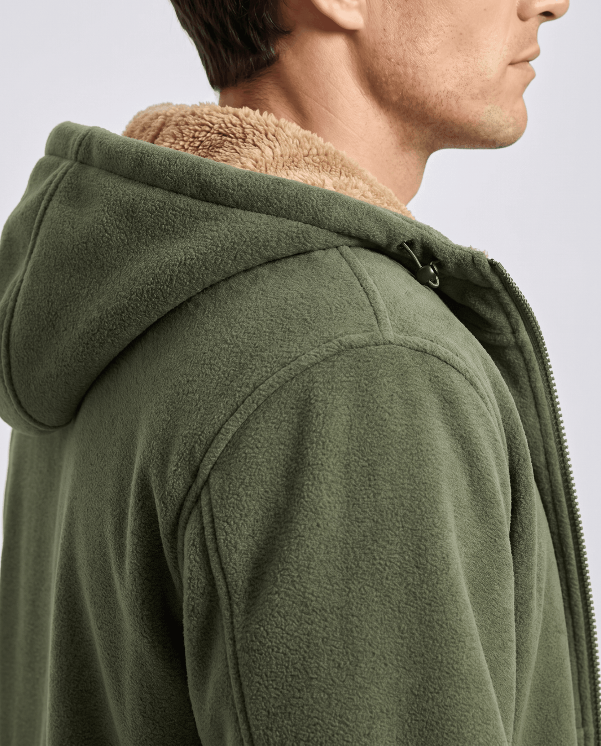Sherpa-Lined Fleece Zip-Up Hoodie – Slash Pockets, Ribbed Cuffs & Relaxed Fit | Woodland
