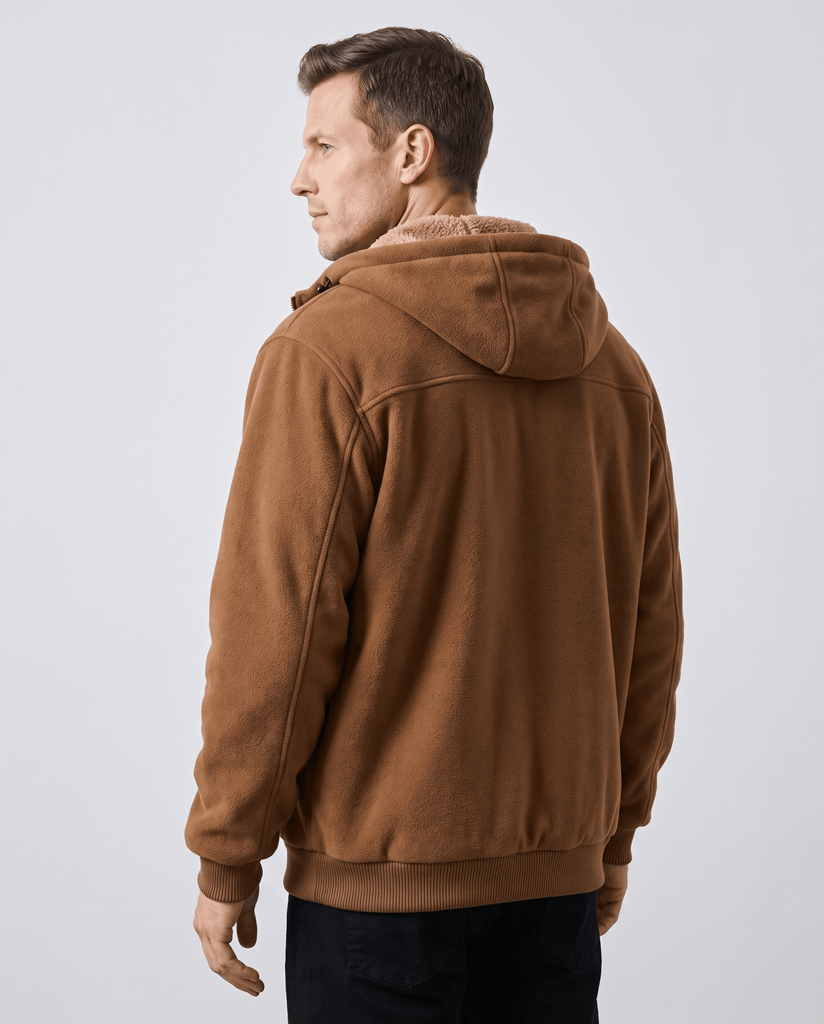 Sherpa-Lined Fleece Zip-Up Hoodie – Slash Pockets, Ribbed Cuffs & Relaxed Fit | Woodland