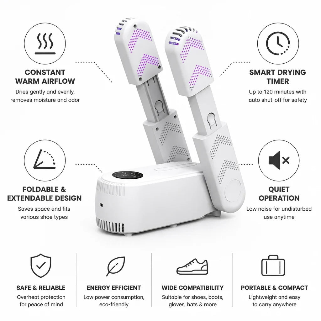 Shoe Dryer | Constant Warm Airflow, Auto Shut-Off & Foldable Design