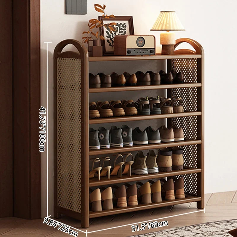 Shoe Rack | Bamboo Frame & Woven Rattan Sides | 5 Or 6 Tiers