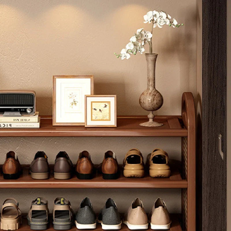 Shoe Rack | Bamboo Frame & Woven Rattan Sides | 5 Or 6 Tiers