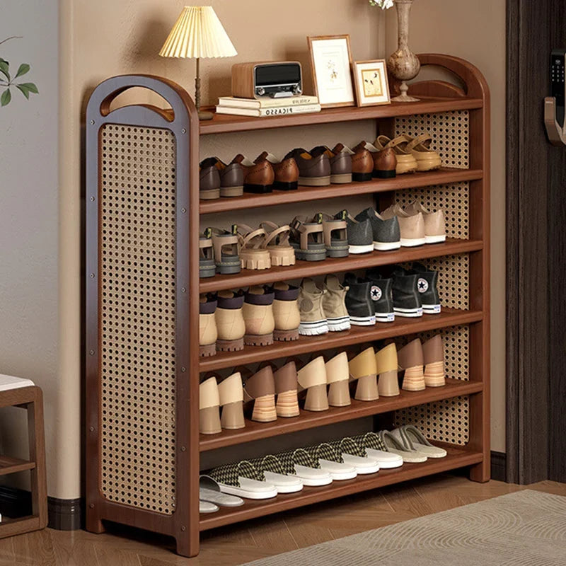 Shoe Rack | Bamboo Frame & Woven Rattan Sides | 5 Or 6 Tiers