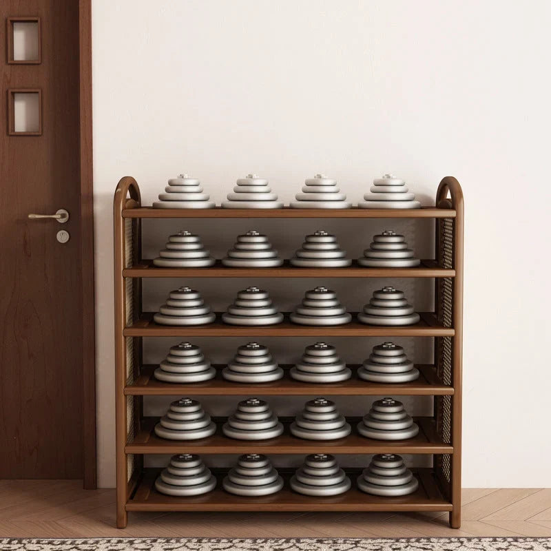 Shoe Rack | Bamboo Frame & Woven Rattan Sides | 5 Or 6 Tiers