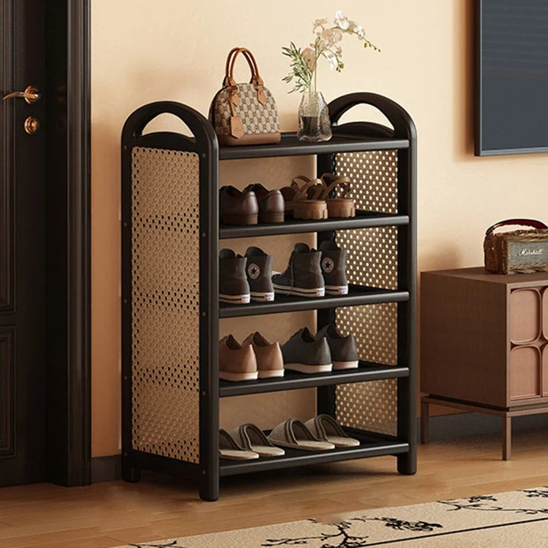 Shoe Rack | Bamboo Frame & Woven Rattan Sides | 5 Or 6 Tiers