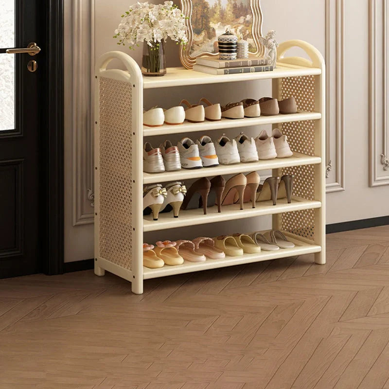 Shoe Rack | Bamboo Frame & Woven Rattan Sides | 5 Or 6 Tiers