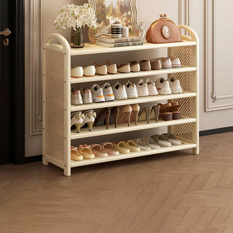 Shoe Rack | Bamboo Frame & Woven Rattan Sides | 5 Or 6 Tiers