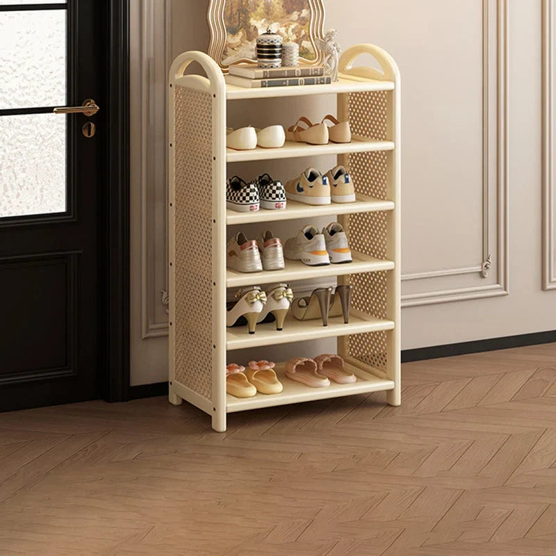 Shoe Rack | Bamboo Frame & Woven Rattan Sides | 5 Or 6 Tiers
