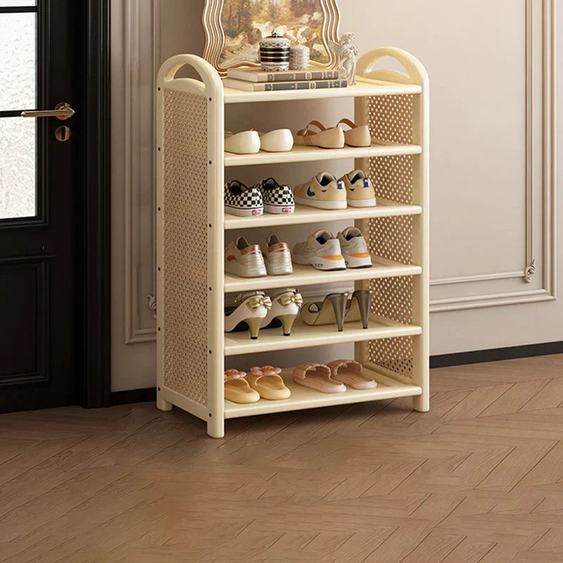 Shoe Rack | Bamboo Frame & Woven Rattan Sides | 5 Or 6 Tiers