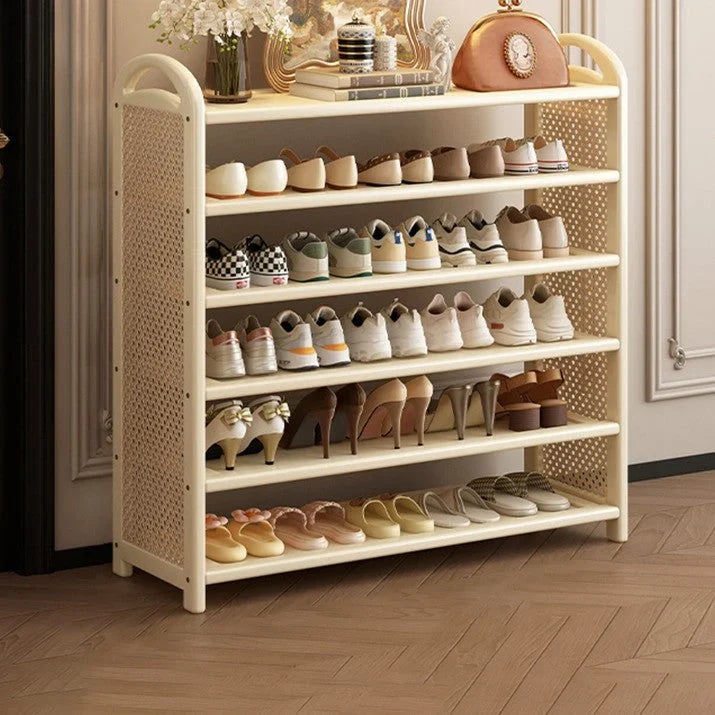 Shoe Rack | Bamboo Frame & Woven Rattan Sides | 5 Or 6 Tiers