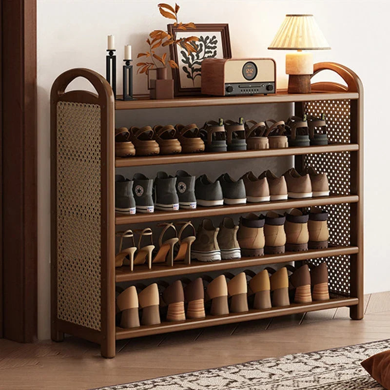 Shoe Rack | Bamboo Frame & Woven Rattan Sides | 5 Or 6 Tiers