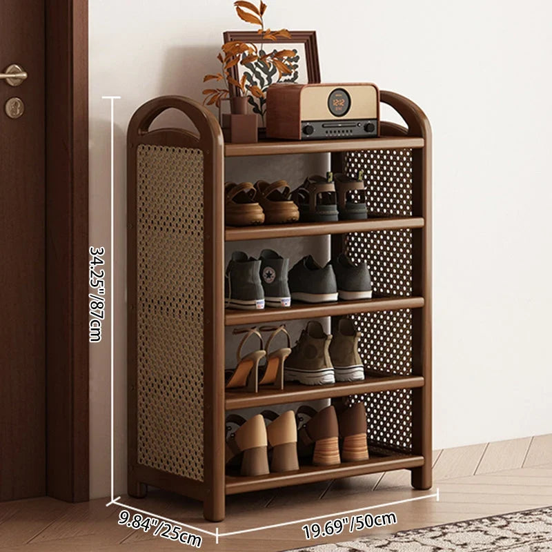 Shoe Rack | Bamboo Frame & Woven Rattan Sides | 5 Or 6 Tiers