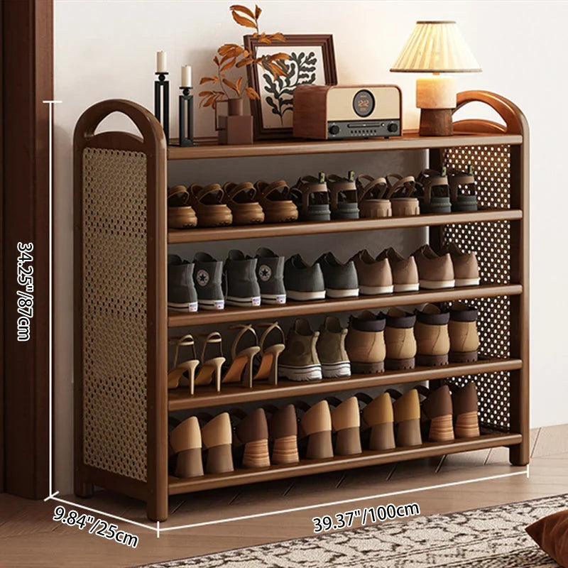 Shoe Rack | Bamboo Frame & Woven Rattan Sides | 5 Or 6 Tiers
