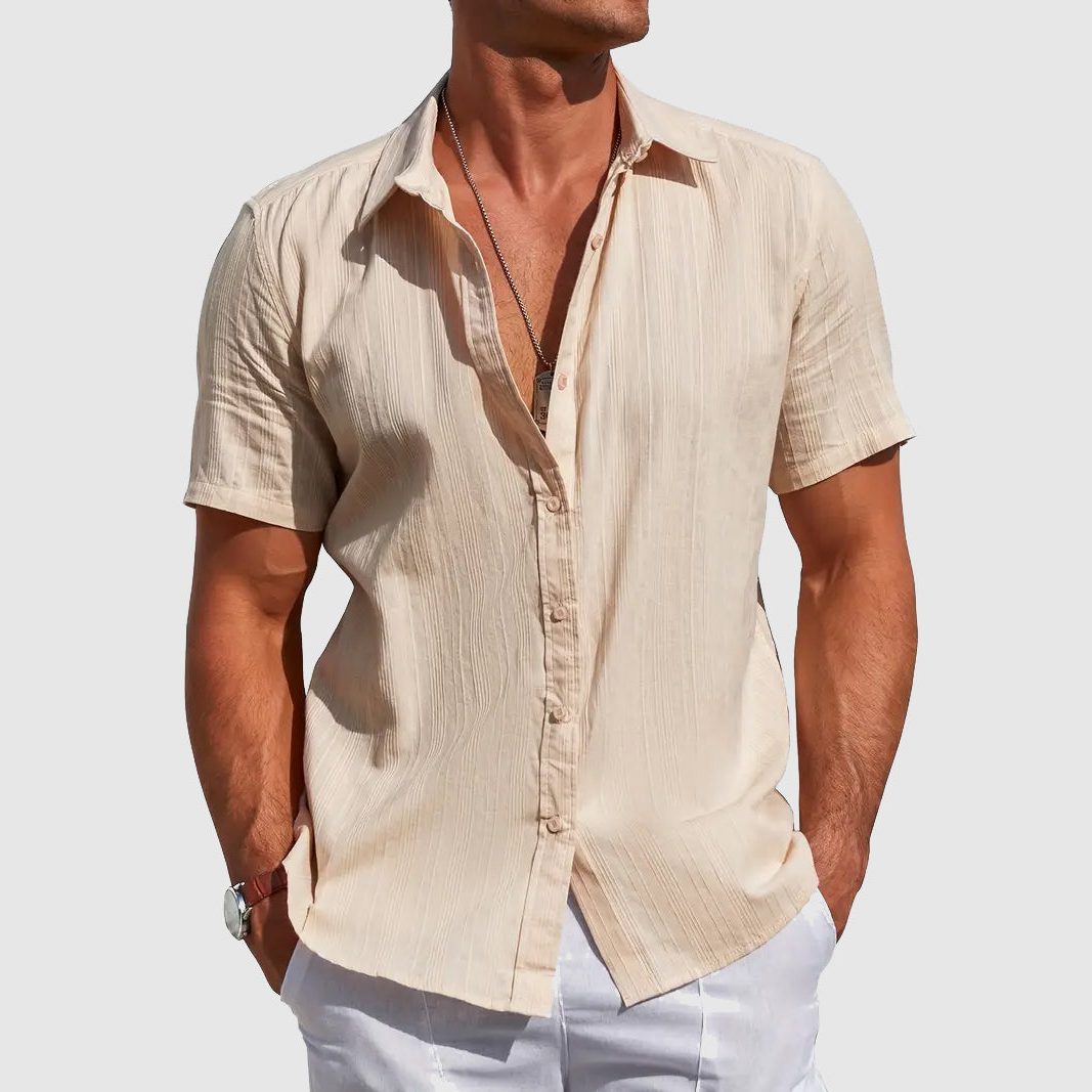Short Sleeve Button-Down Linen Shirt for Men