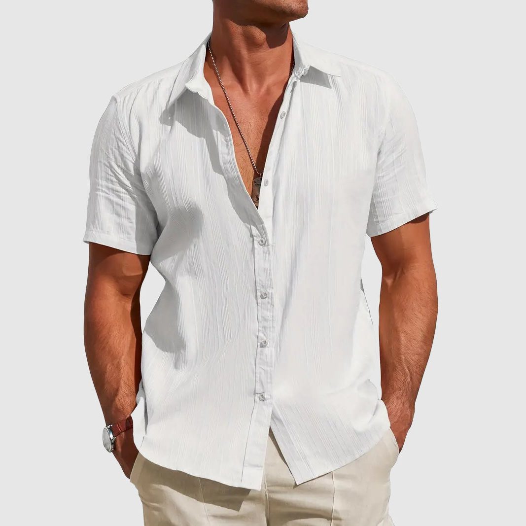 Short Sleeve Button-Down Linen Shirt for Men