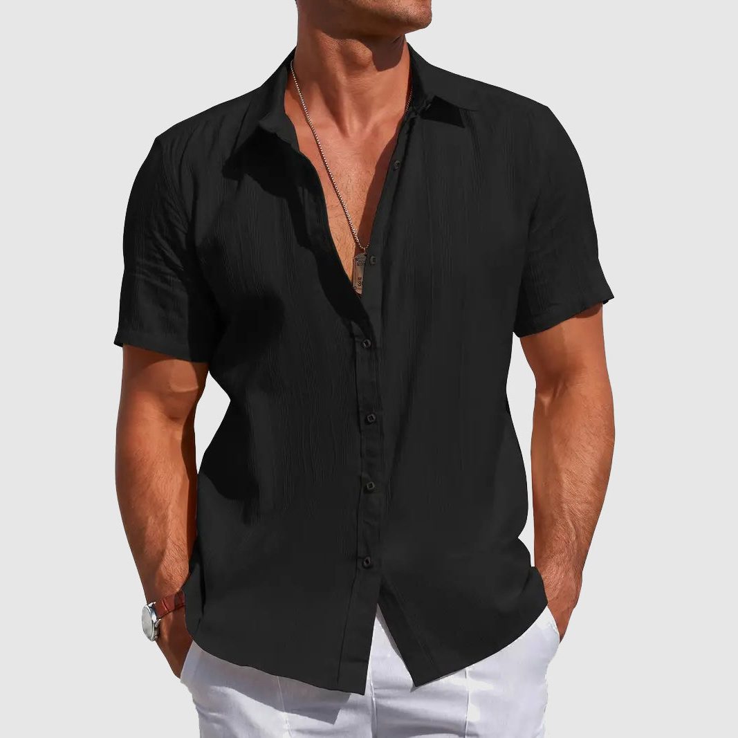 Short Sleeve Button-Down Linen Shirt for Men