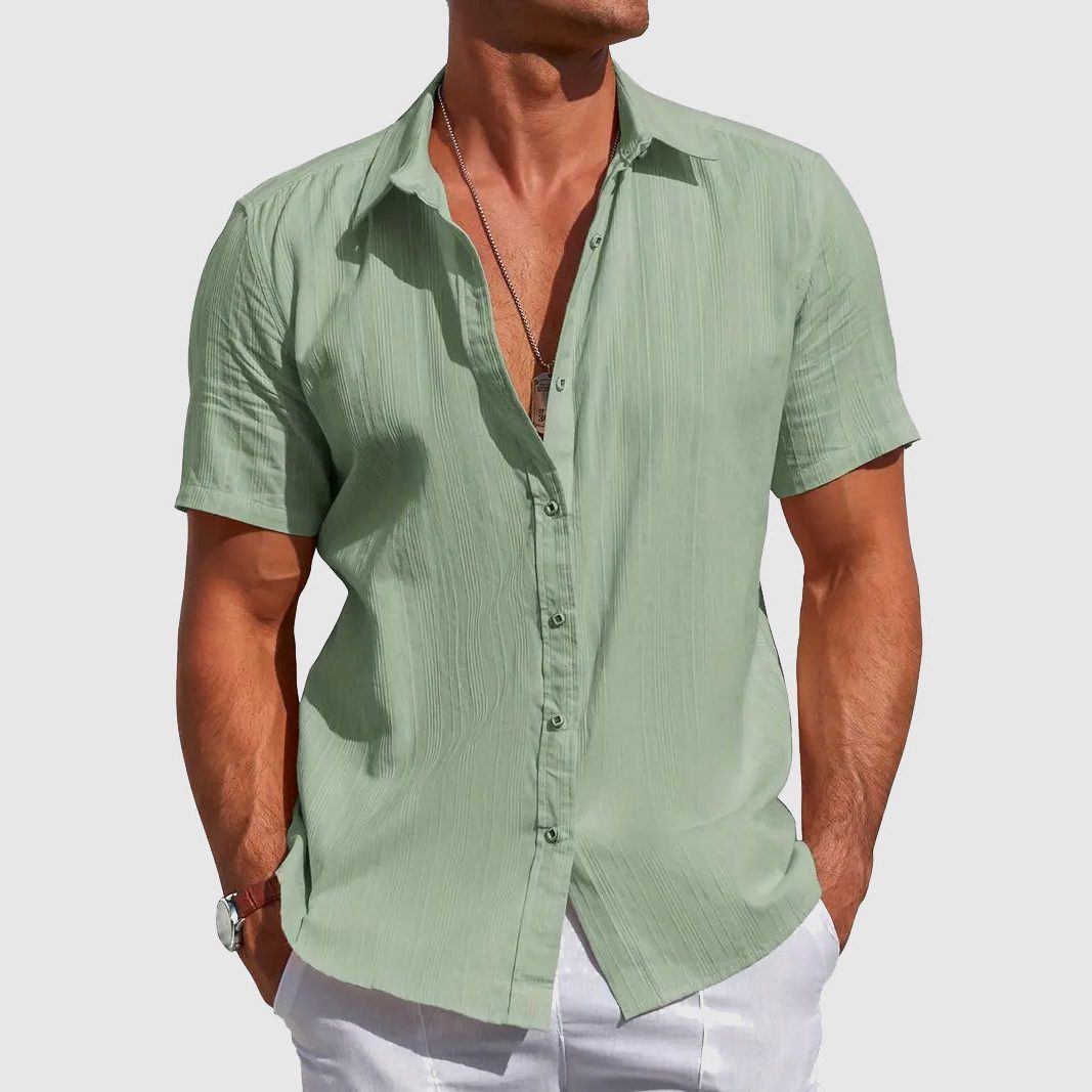 Short Sleeve Button-Down Linen Shirt for Men
