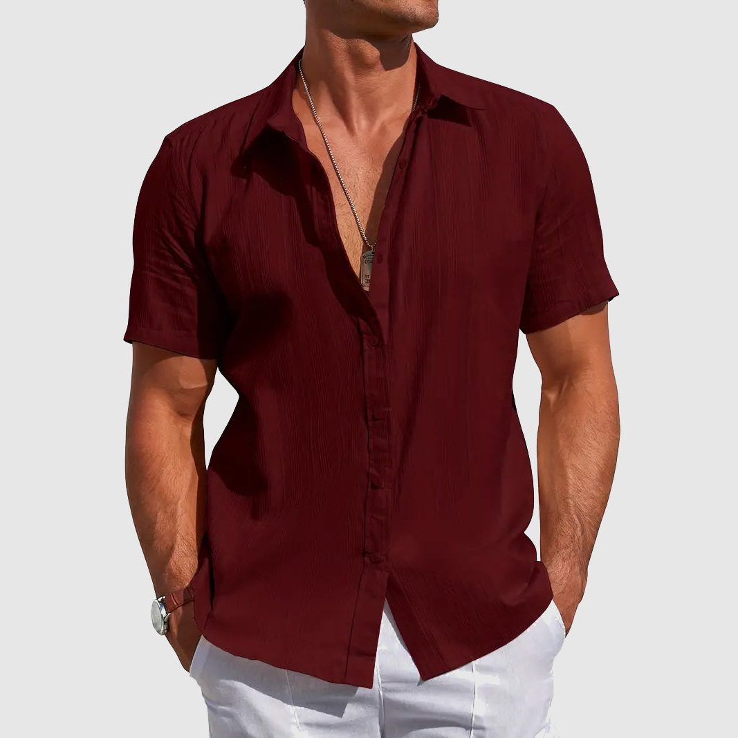 Short Sleeve Button-Down Linen Shirt for Men