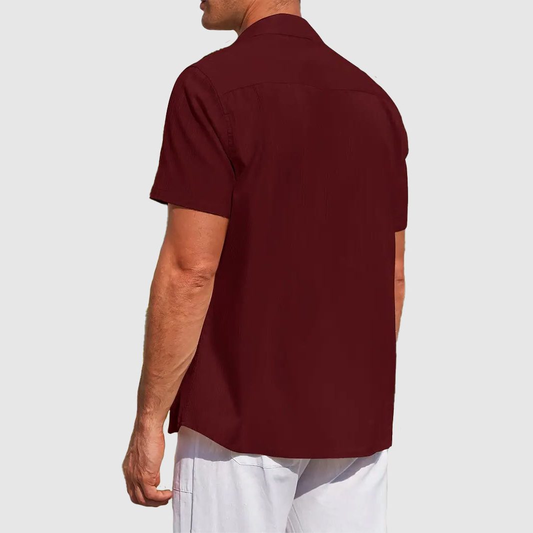 Short Sleeve Button-Down Linen Shirt for Men