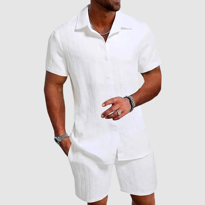 Short Sleeve Button-Down Shirt and Shorts Set for Men
