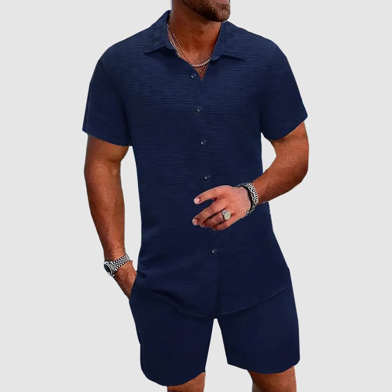 Short Sleeve Button-Down Shirt and Shorts Set for Men