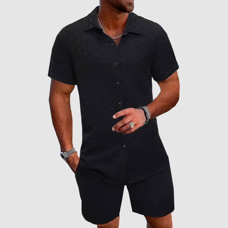 Short Sleeve Button-Down Shirt and Shorts Set for Men