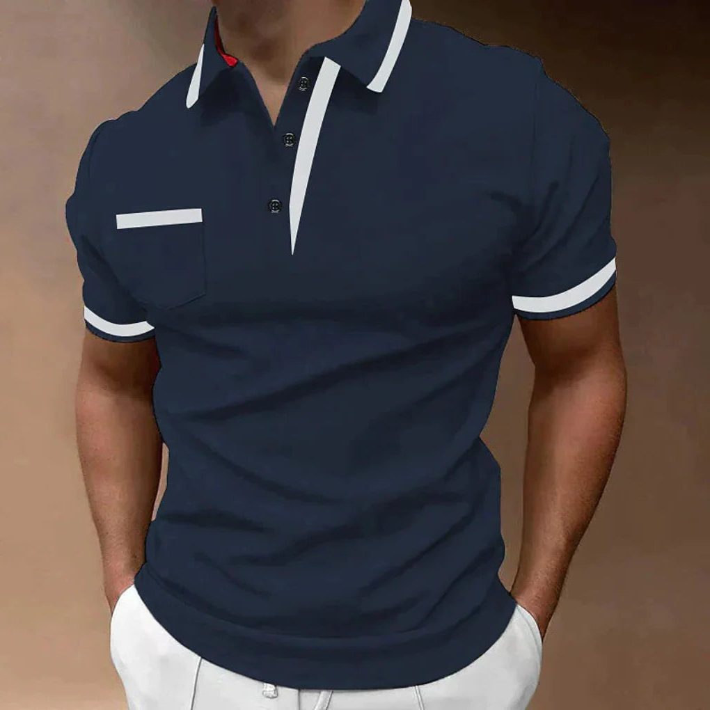 Short-Sleeve Polo Shirt with Contrast Collar for Men
