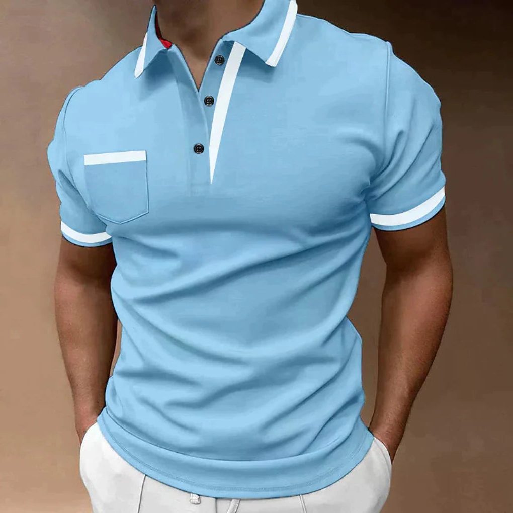 Short-Sleeve Polo Shirt with Contrast Collar for Men