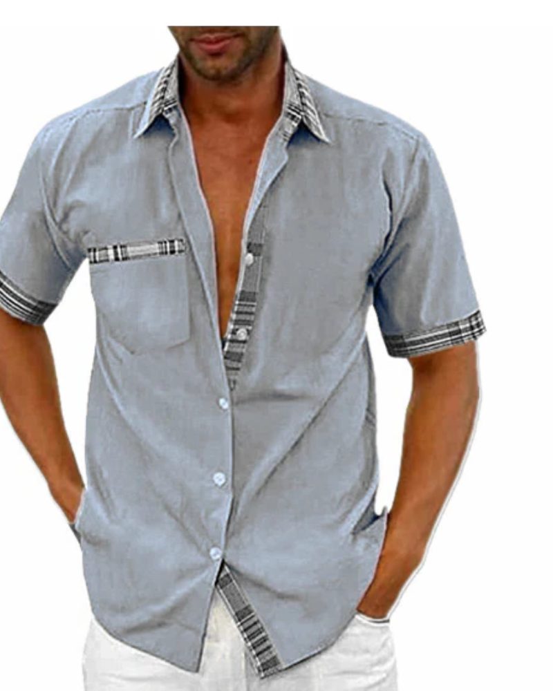 Short Sleeve Stand Collar Button-Down Shirt for Men