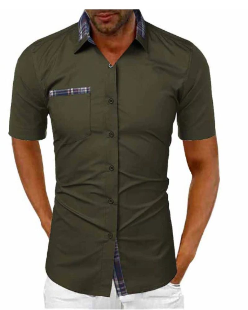 Short Sleeve Stand Collar Button-Down Shirt for Men