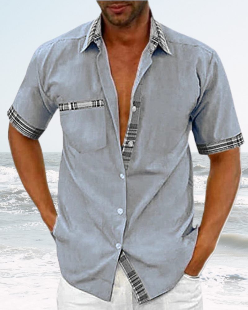Short Sleeve Stand Collar Button-Down Shirt for Men