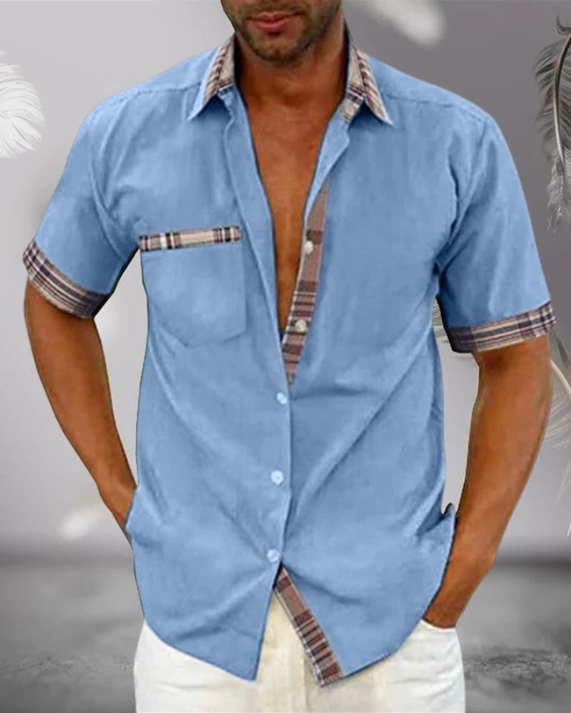 Short Sleeve Stand Collar Button-Down Shirt for Men