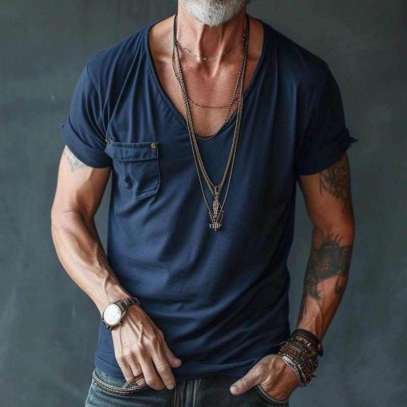 Short Sleeve T-Shirt with V-Neck for Men