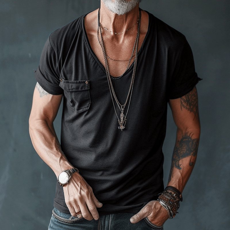 Short Sleeve T-Shirt with V-Neck for Men