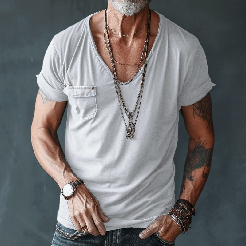 Short Sleeve T-Shirt with V-Neck for Men