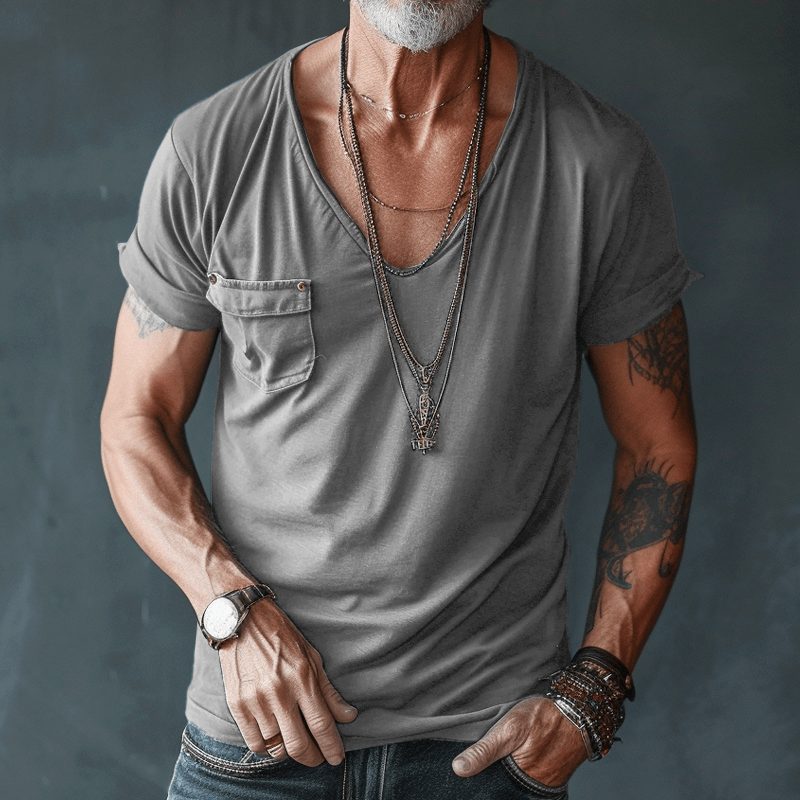 Short Sleeve T-Shirt with V-Neck for Men