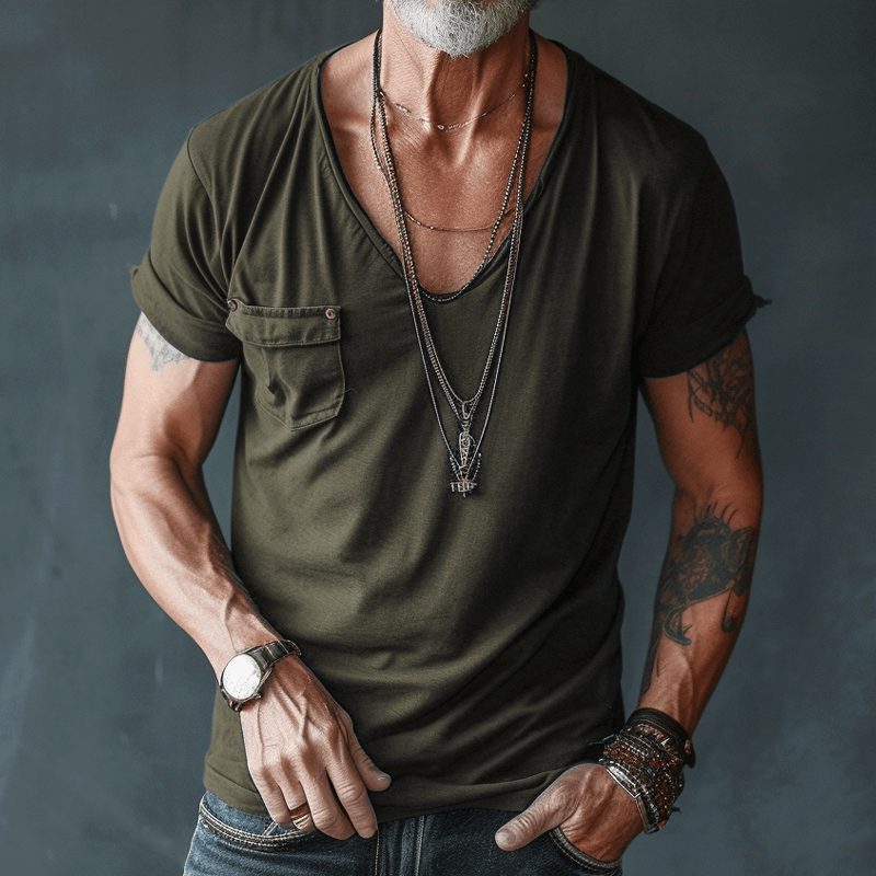 Short Sleeve T-Shirt with V-Neck for Men