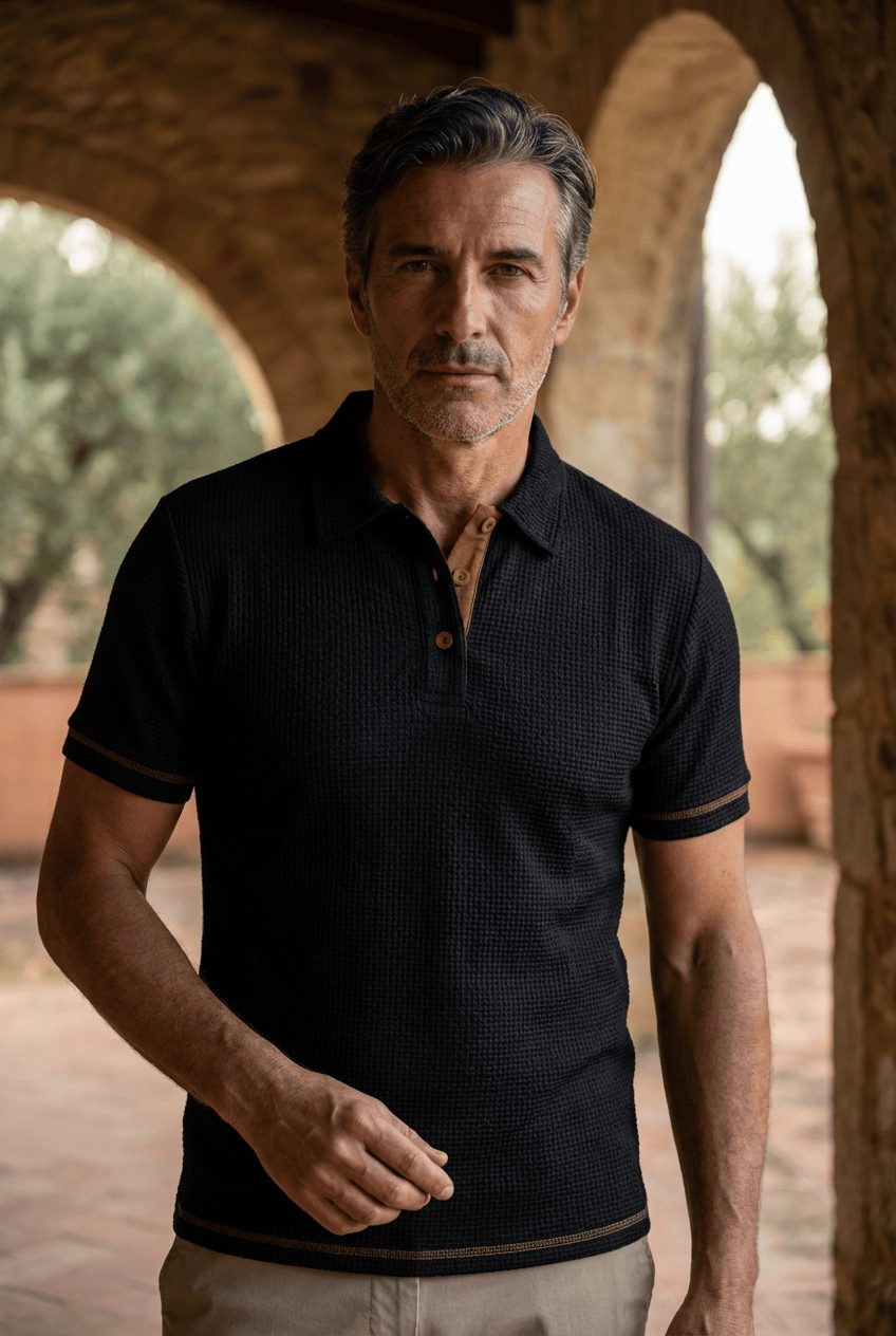 Short Sleeve Textured Polo Shirt for Men