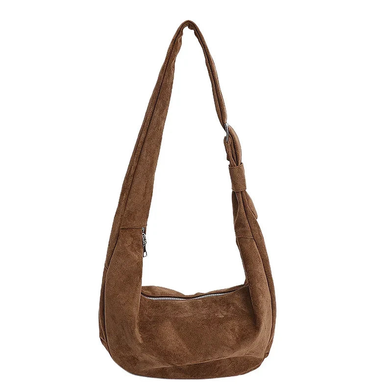 Shoulder Bag | Soft Suede, Wide Strap & Zipper Closure