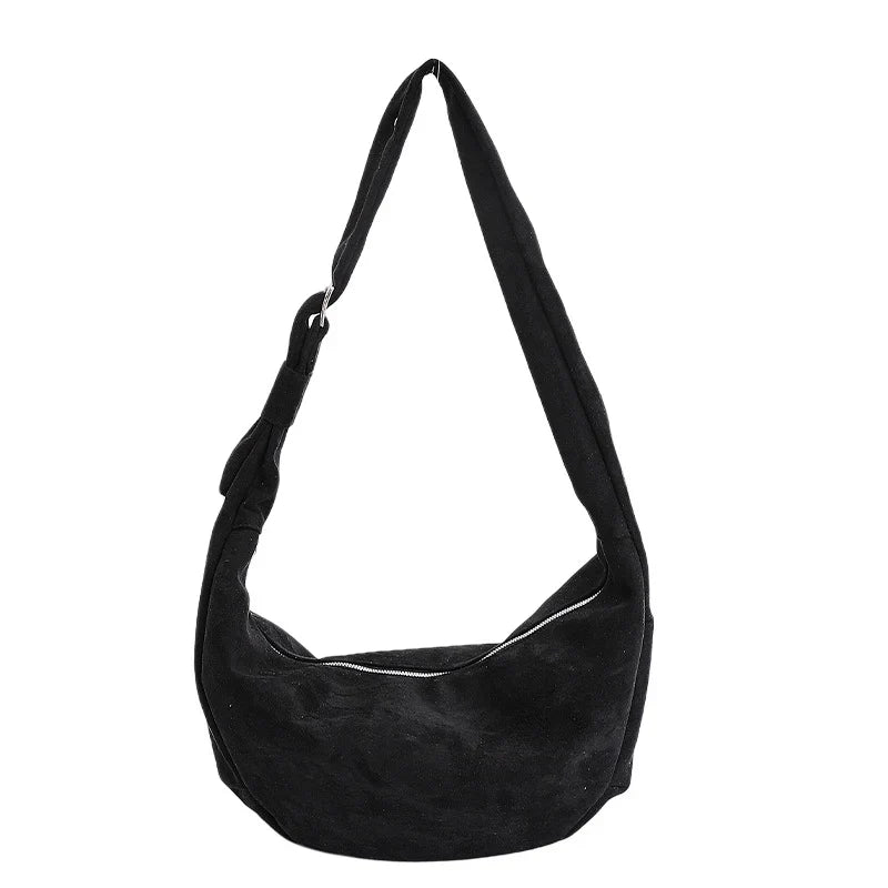 Shoulder Bag | Soft Suede, Wide Strap & Zipper Closure