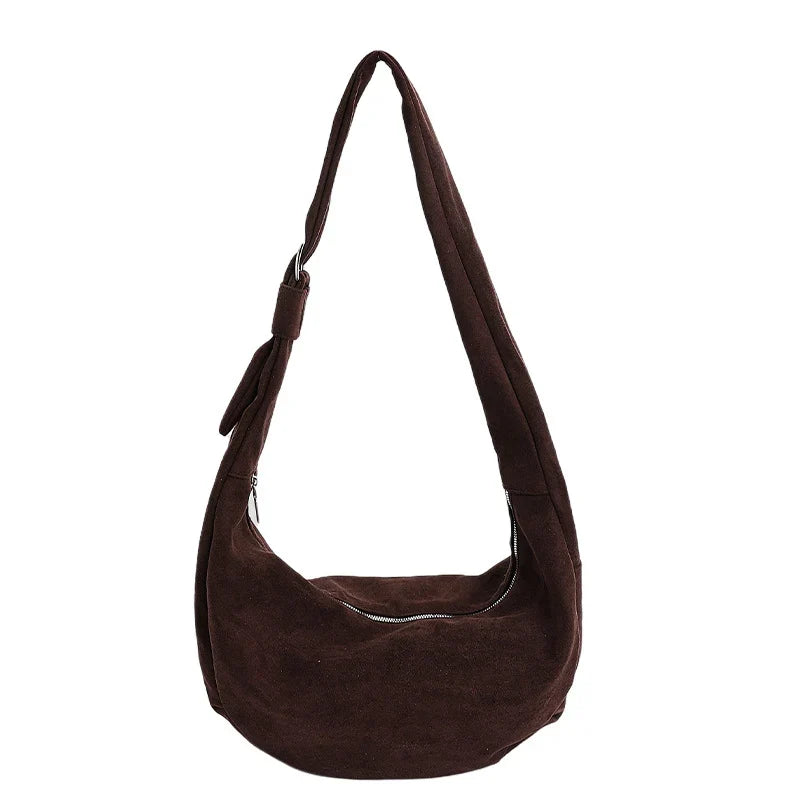 Shoulder Bag | Soft Suede, Wide Strap & Zipper Closure